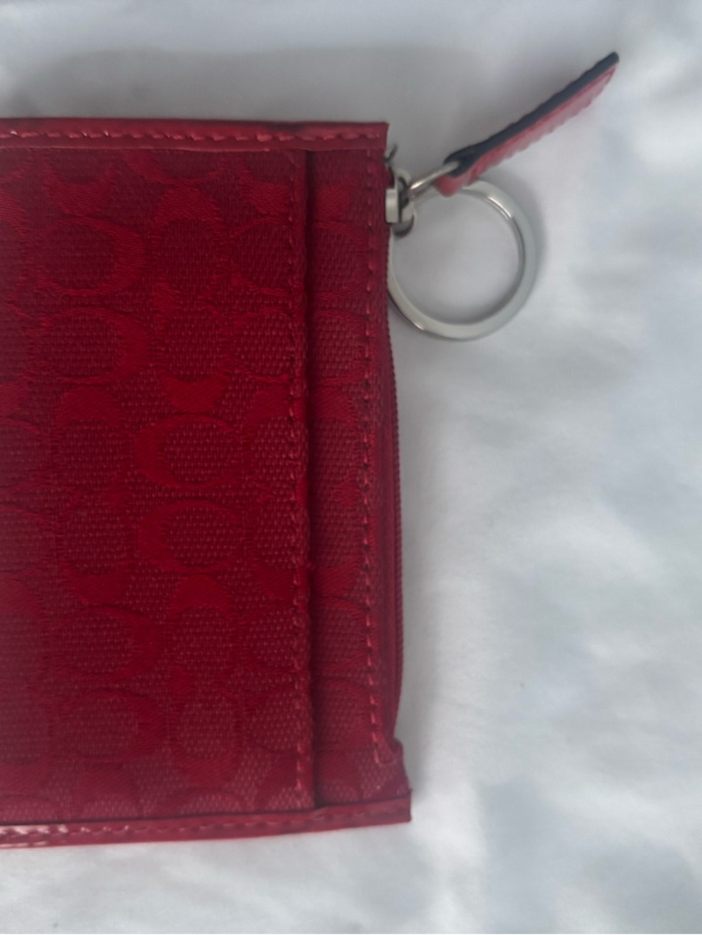 Coach Red Signature Card Holder with Key Ring Accent